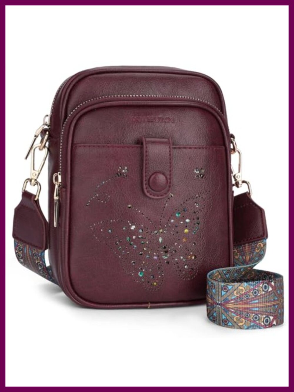 Small Crossbody Bag Vegan Leather RFID Phone Purse Butterfly